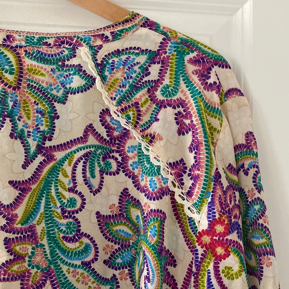 Johnny Was XL Noellie 100% silk Multicolor Paisley Blouse Long Sleeves - Picture 11 of 14